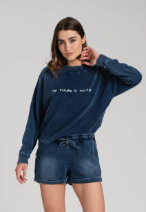 Bluza damska bawełniana dresowa jeansowa z nadrukiem Karina Look 1612