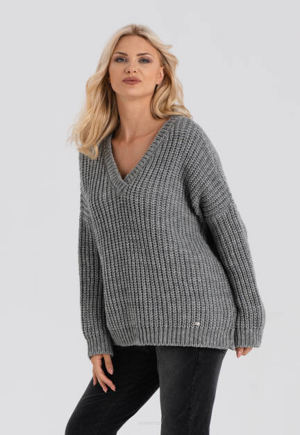 Szary sweter wełniany z dekoltem Mia Look 309
