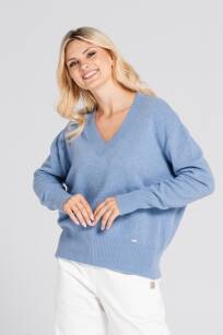 Sweter damski wełniany z kaszmirem Merry Look 304 błękitny